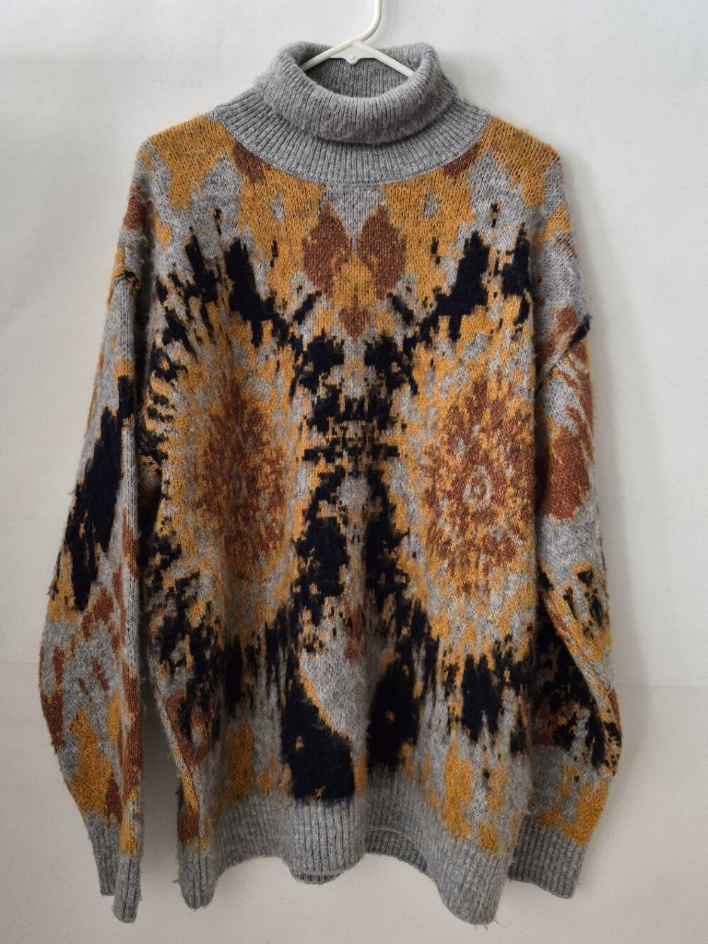 ZARA Womens XL Acrylic Blend Floral Burst Long Sleeve Turtleneck Knit Sweater